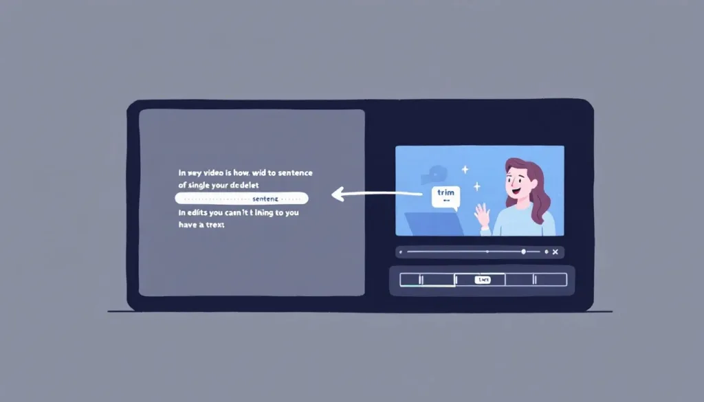 A user editing a video in Descript by deleting a sentence from the transcript, showcasing the platform's text-based editing feature.