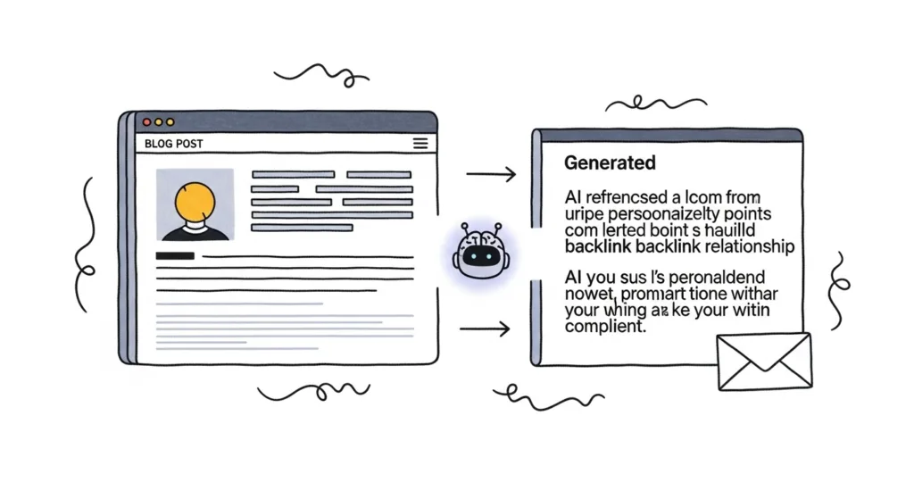 An AI-generated personalized email complimenting a blog post for backlink outreach, demonstrating Smartwriter's SEO utility.